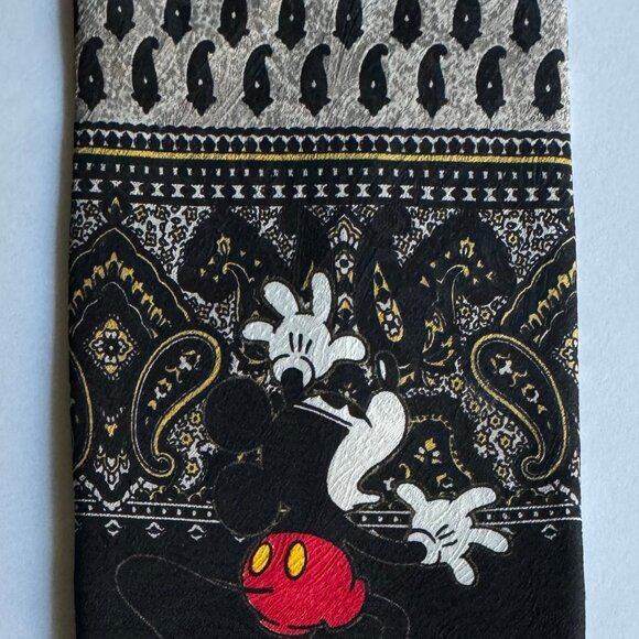 VTG NECKTIE DISNEY LEEDS INT'L MICKEY MOUSE PAISLEY PRINT SILK BLACK BEIGE RED - Picture 8 of 10
